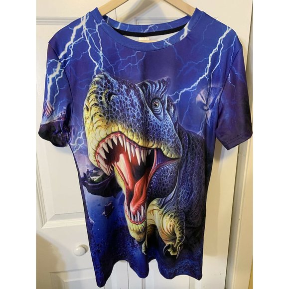 T REX Men’s Sz Large Allover Print T-Shirt Blue - Picture 3 of 8